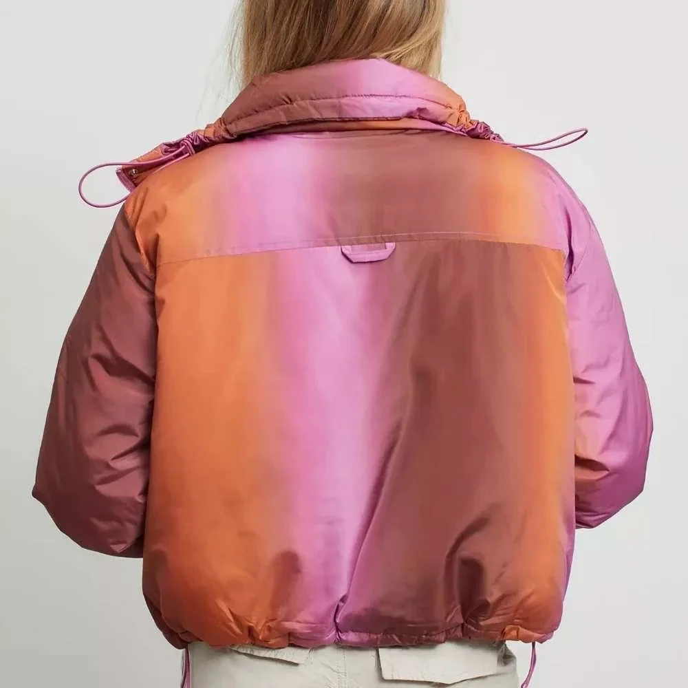 BDG Urban Outfitters Isla Funnel Neck Ombre Puffer Jacket Orange/Purple Small